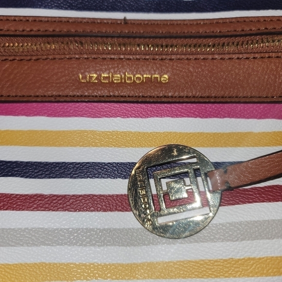 Liz Claiborne Stripe Leather Shoulder Bag Y2k - Picture 7 of 7